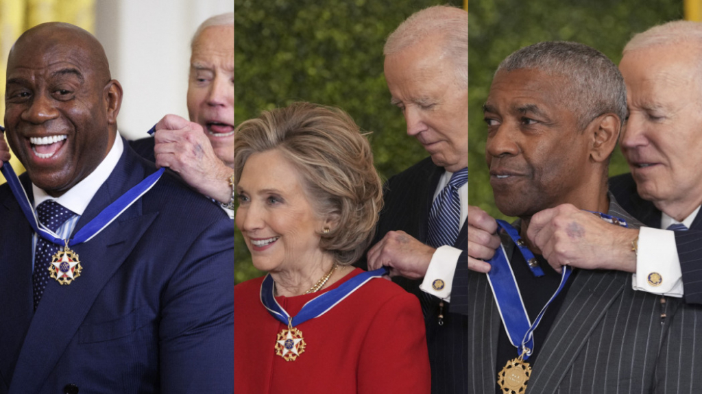 magic-johnson,-hillary-clinton-e-denzel-washington-recebem-maior-honraria-civil-dos-eua